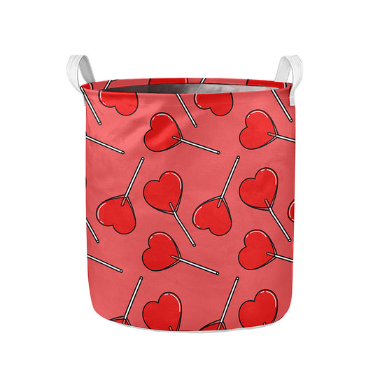 Red Heart Lollipop Pattern Print Collapsible Laundry Basket