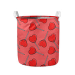 Red Heart Lollipop Pattern Print Collapsible Laundry Basket