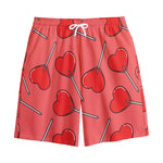 Red Heart Lollipop Pattern Print Cotton Shorts