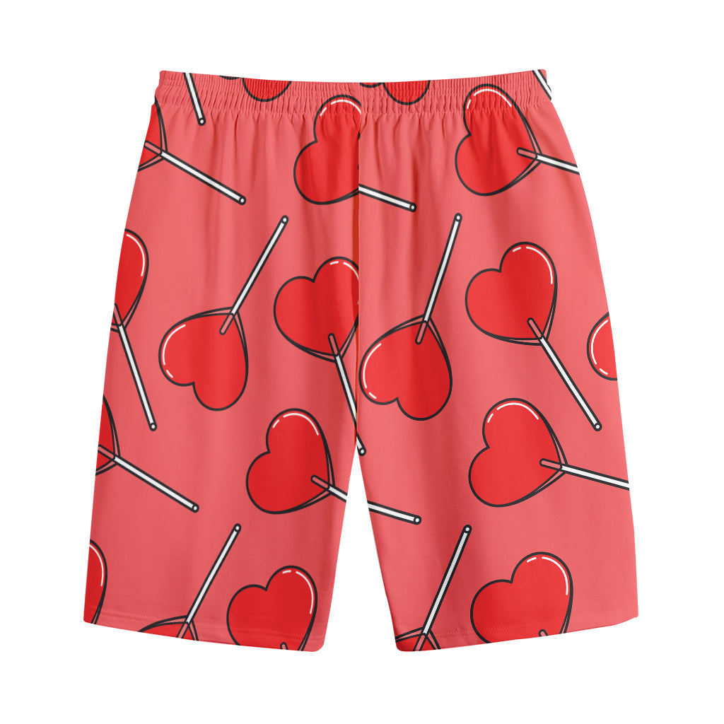 Red Heart Lollipop Pattern Print Cotton Shorts