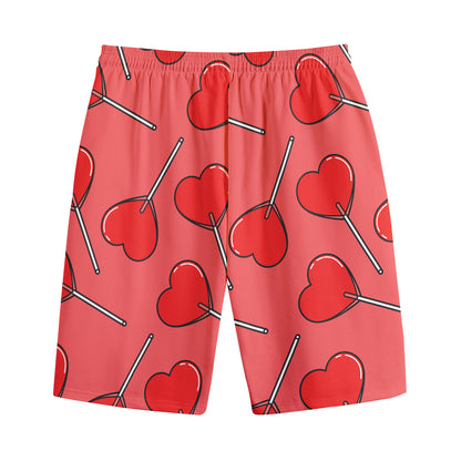 Red Heart Lollipop Pattern Print Cotton Shorts