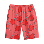Red Heart Lollipop Pattern Print Cotton Shorts