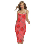 Red Heart Lollipop Pattern Print Cross Back Cami Dress