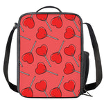 Red Heart Lollipop Pattern Print Crossbody Lunch Bag