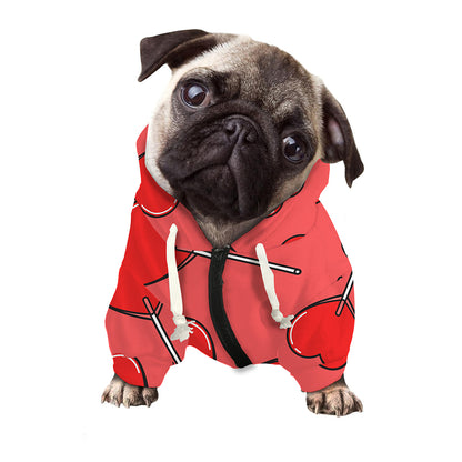 Red Heart Lollipop Pattern Print Dog Zip Up Hoodie