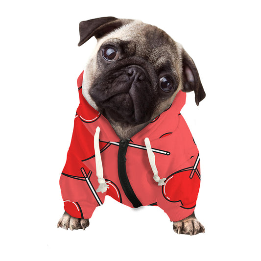 Red Heart Lollipop Pattern Print Dog Zip Up Hoodie