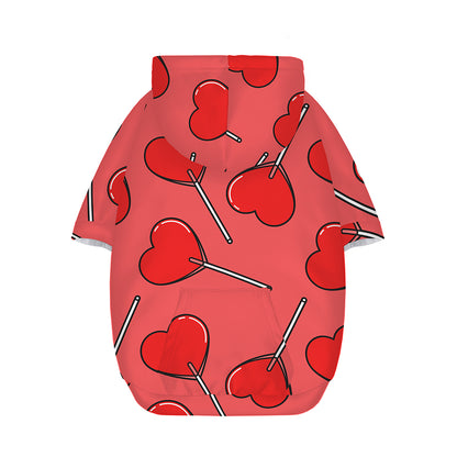 Red Heart Lollipop Pattern Print Dog Zip Up Hoodie