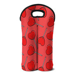 Red Heart Lollipop Pattern Print Double Neoprene Wine Tote