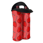 Red Heart Lollipop Pattern Print Double Neoprene Wine Tote