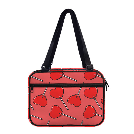 Red Heart Lollipop Pattern Print Double Strap Bible Bag