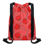 Red Heart Lollipop Pattern Print Drawstring Backpack