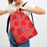 Red Heart Lollipop Pattern Print Drawstring Backpack