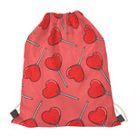 Red Heart Lollipop Pattern Print Drawstring Bag