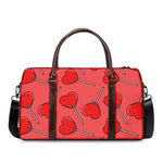 Red Heart Lollipop Pattern Print Duffle Bag