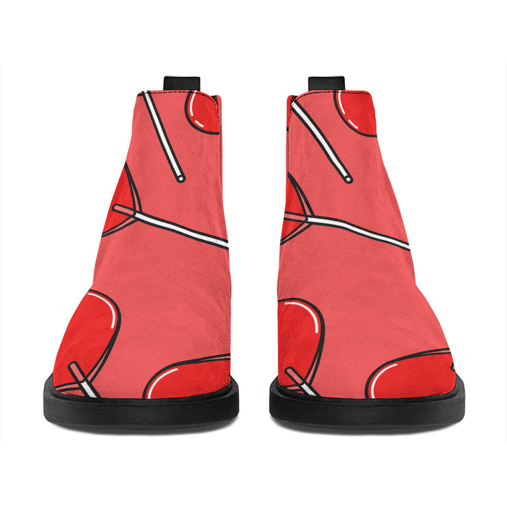 Red Heart Lollipop Pattern Print Flat Ankle Boots