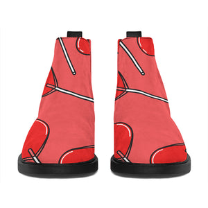 Red Heart Lollipop Pattern Print Flat Ankle Boots