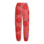 Red Heart Lollipop Pattern Print Fleece Lined Knit Pants