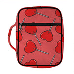 Red Heart Lollipop Pattern Print Front Pocket Bible Bag