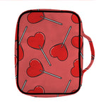Red Heart Lollipop Pattern Print Front Pocket Bible Bag
