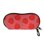 Red Heart Lollipop Pattern Print Glasses Case