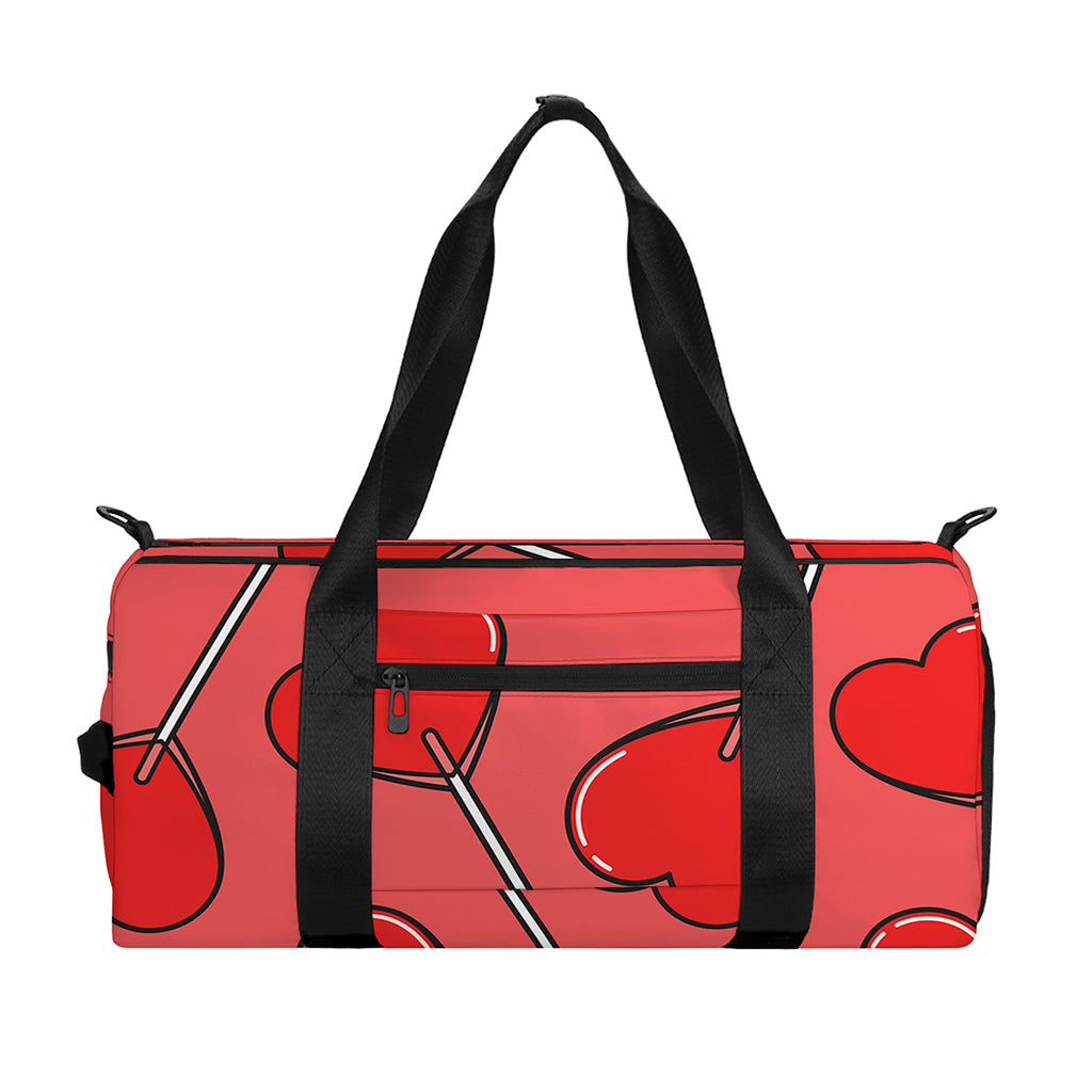 Red Heart Lollipop Pattern Print Gym Bag
