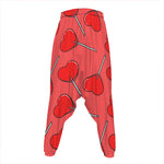 Red Heart Lollipop Pattern Print Hammer Pants
