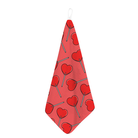 Red Heart Lollipop Pattern Print Hand Towel