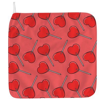 Red Heart Lollipop Pattern Print Hand Towel