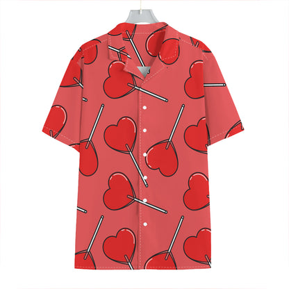 Red Heart Lollipop Pattern Print Hawaiian Shirt