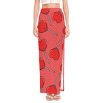 Red Heart Lollipop Pattern Print High Slit Maxi Skirt