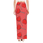 Red Heart Lollipop Pattern Print High Slit Maxi Skirt