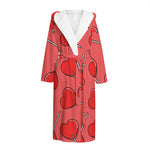 Red Heart Lollipop Pattern Print Hooded Bathrobe