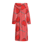 Red Heart Lollipop Pattern Print Hooded Bathrobe
