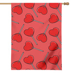 Red Heart Lollipop Pattern Print House Flag