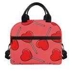 Red Heart Lollipop Pattern Print Insulated Lunch Bag