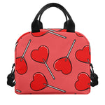 Red Heart Lollipop Pattern Print Insulated Lunch Bag