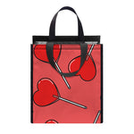 Red Heart Lollipop Pattern Print Insulated Lunch Tote