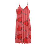 Red Heart Lollipop Pattern Print Jersey Midi Cami Dress