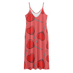 Red Heart Lollipop Pattern Print Jersey Midi Cami Dress