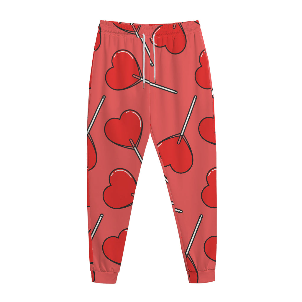 Red Heart Lollipop Pattern Print Jogger Pants