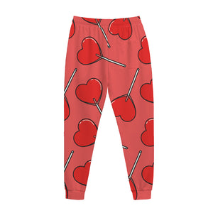 Red Heart Lollipop Pattern Print Jogger Pants