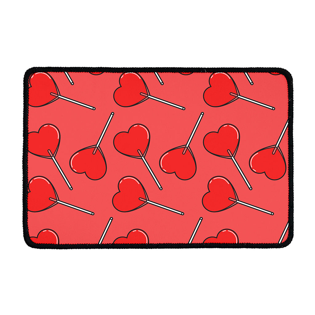Red Heart Lollipop Pattern Print Kitchen Mat