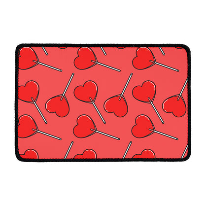 Red Heart Lollipop Pattern Print Kitchen Mat