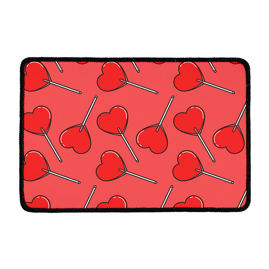 Red Heart Lollipop Pattern Print Kitchen Mat