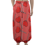 Red Heart Lollipop Pattern Print Lantern Pants