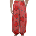 Red Heart Lollipop Pattern Print Lantern Pants