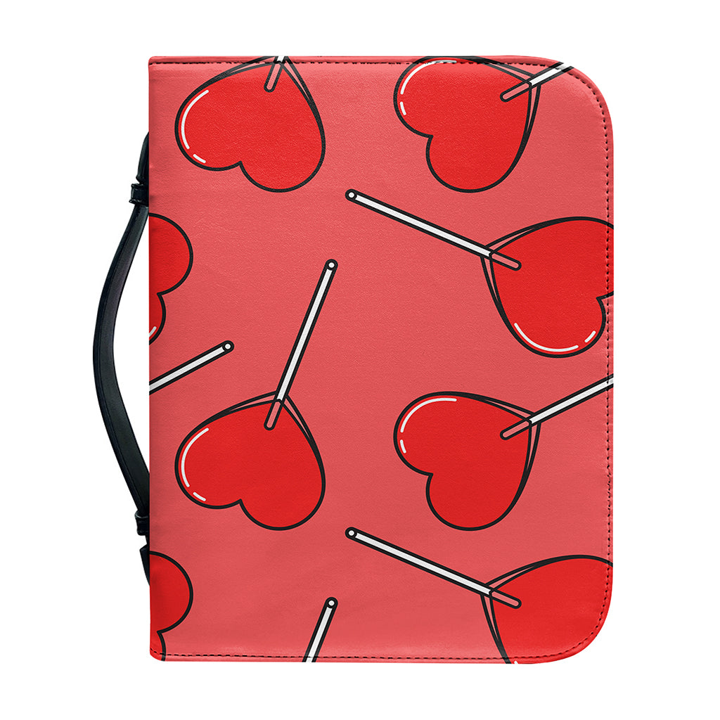 Red Heart Lollipop Pattern Print Leather Bible Cover