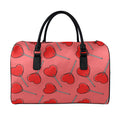 Red Heart Lollipop Pattern Print Leather Duffel Bag