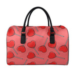 Red Heart Lollipop Pattern Print Leather Duffle Bag
