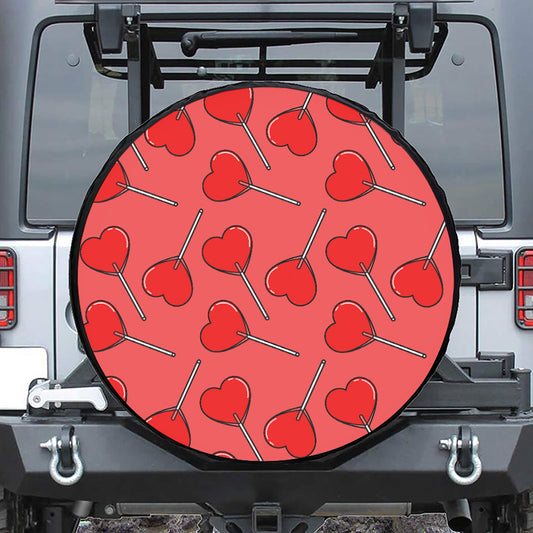 Red Heart Lollipop Pattern Print Leather Spare Tire Cover